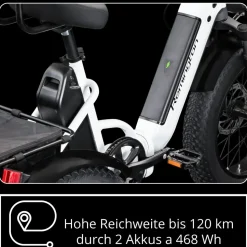 Remington R100 E Bike Elektro Dreirad 20 Zoll Elektrodreirad mit 2 Akkus bis 120 km Pedelec City mit tiefem Einstieg klappbar