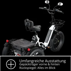 Remington R100 E Bike Elektro Dreirad 20 Zoll Elektrodreirad mit 2 Akkus bis 120 km Pedelec City mit tiefem Einstieg klappbar