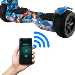 ROBWAY X2 Offroad-Hoverboard fürs Gelände, Erwachsene und Kinder, 8,5 Zoll, App, Bluetooth, 700 Watt (Navy Camo 2.0, Offroad)