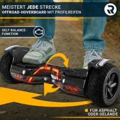 ROBWAY X2 Offroad-Hoverboard fürs Gelände, Erwachsene und Kinder, 8,5 Zoll, App, Bluetooth, 700 Watt (Navy Camo 2.0, Offroad)
