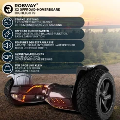 ROBWAY X2 Offroad-Hoverboard fürs Gelände, Erwachsene und Kinder, 8,5 Zoll, App, Bluetooth, 700 Watt (Navy Camo 2.0, Offroad)