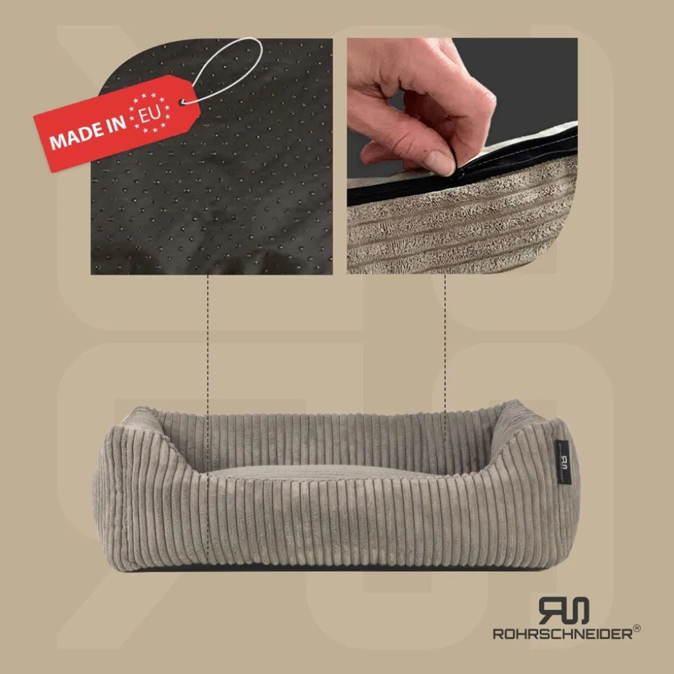 Rohrschneider Tierbett Cordstoff breit Gr. 1 taupe + faltbarer Reisenapf