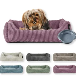 Rohrschneider Tierbett Cordstoff breit Gr. 1 taupe + faltbarer Reisenapf