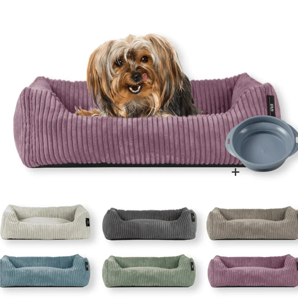 Rohrschneider Tierbett Cordstoff breit Gr. 1 taupe + faltbarer Reisenapf