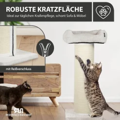 Rohrschneider XXL Kratzbaum FRIEDA – Kratztonne XXL | austauschbare Kratzmatten | stabil | extra breite Säule | Cord-Bezug waschbar | Kratzbaum für große, mittlere und kleine Katzen | Cord