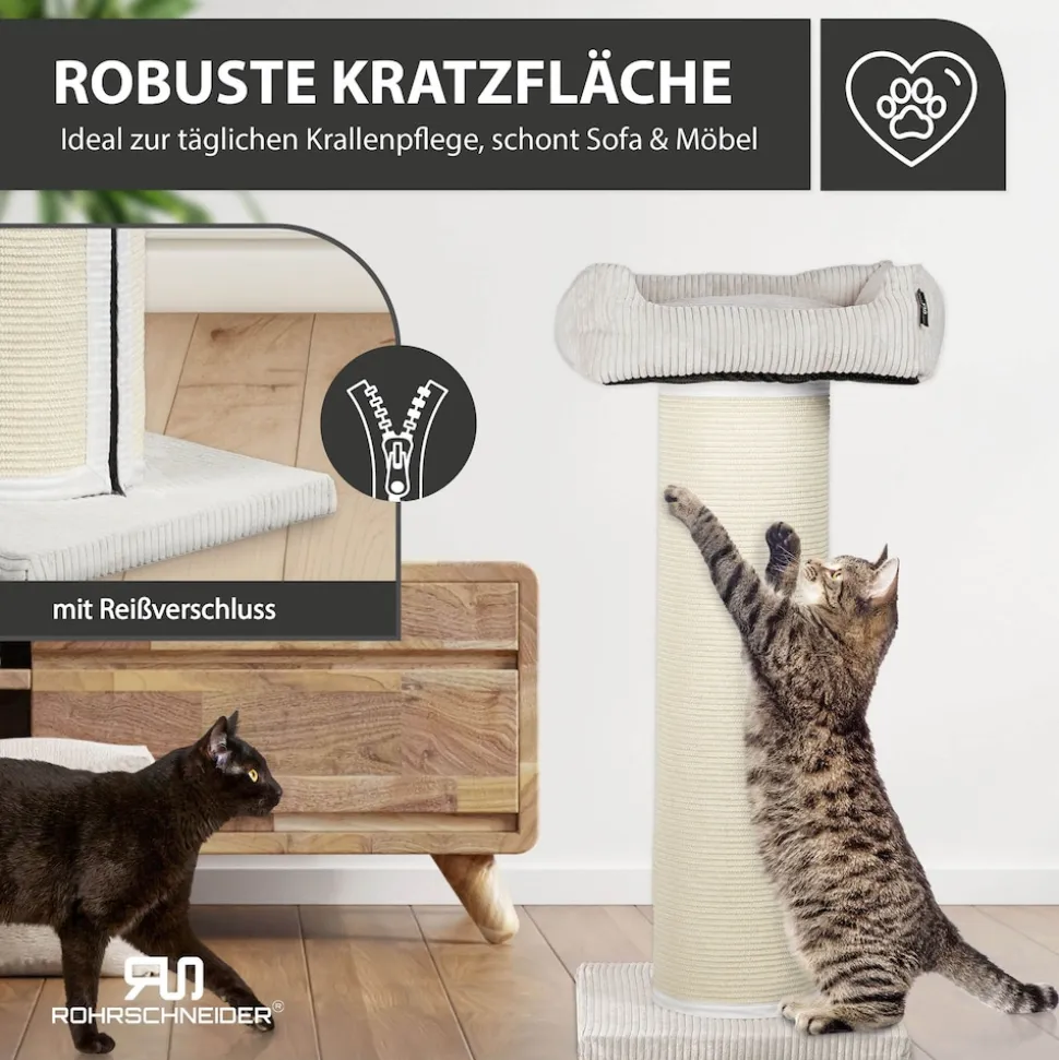 Rohrschneider XXL Kratzbaum FRIEDA – Kratztonne XXL | austauschbare Kratzmatten | stabil | extra breite Säule | Cord-Bezug waschbar | Kratzbaum für große, mittlere und kleine Katzen | Cord