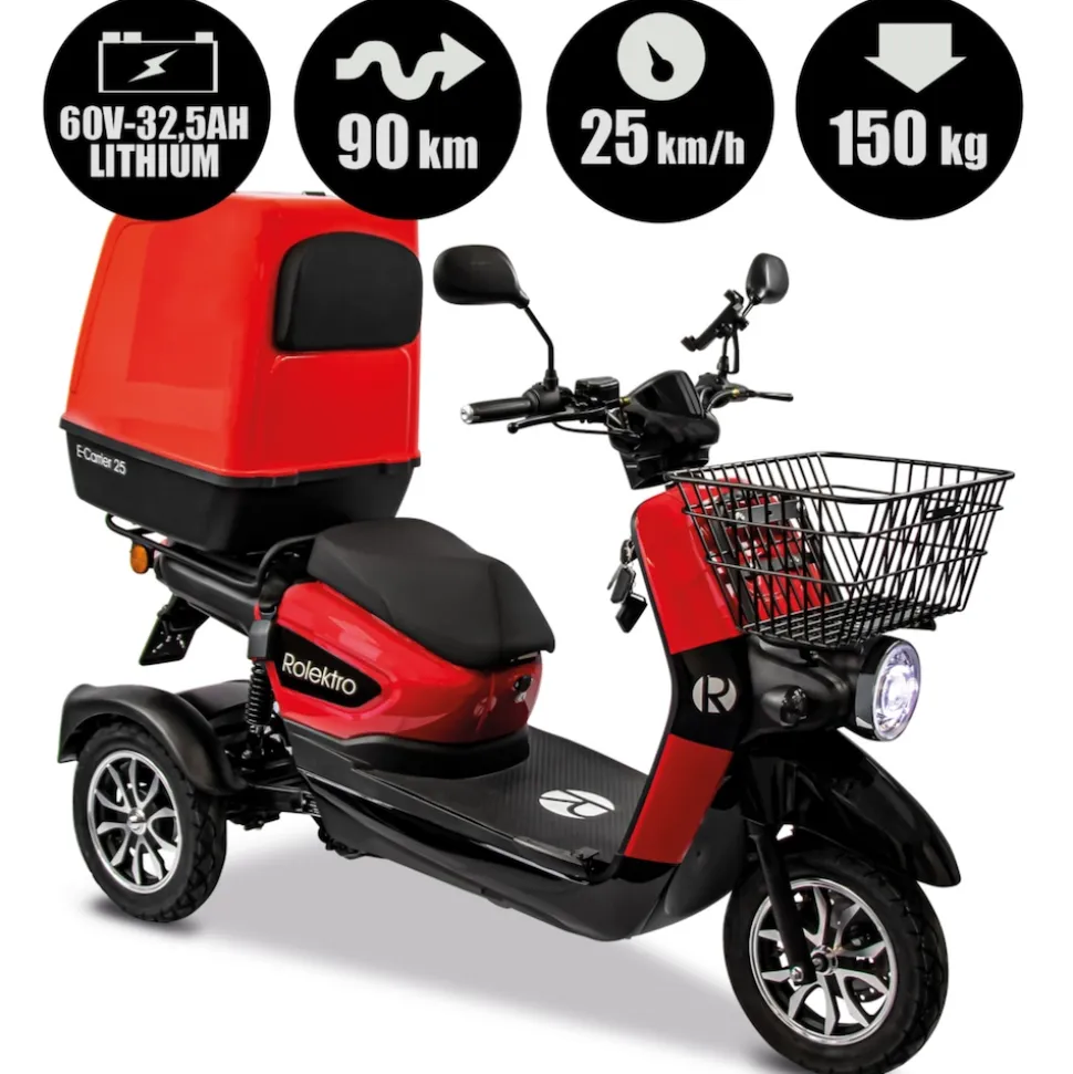 Rolektro, E-Carrier 25 V.3 Lithium, Rot, mit XXL-Koffer, 60V-32,5Ah Akku, 1000 Watt