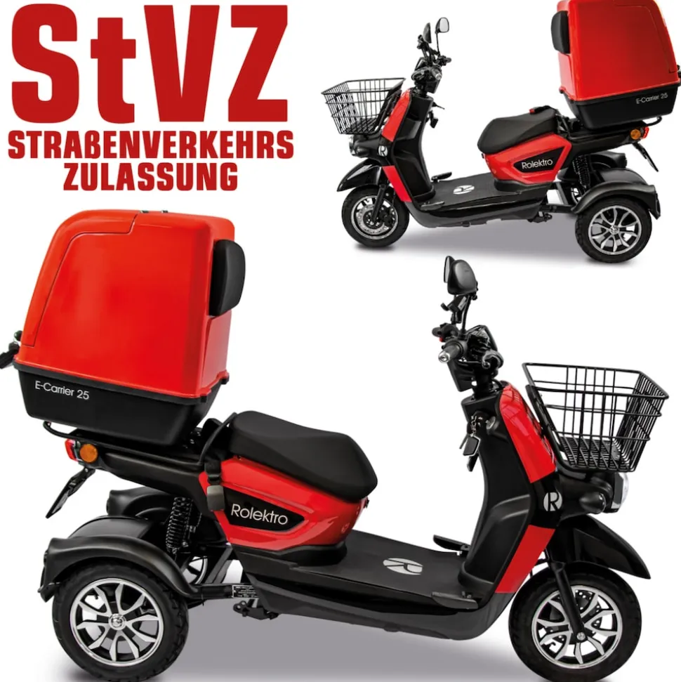 Rolektro, E-Carrier 25 V.3 Lithium, Rot, mit XXL-Koffer, 60V-32,5Ah Akku, 1000 Watt