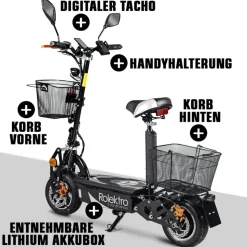Rolektro, E-Joy Elektro-Scooter 20 Lithium, Schwarz, 36V-20AH Akku, 500 Watt