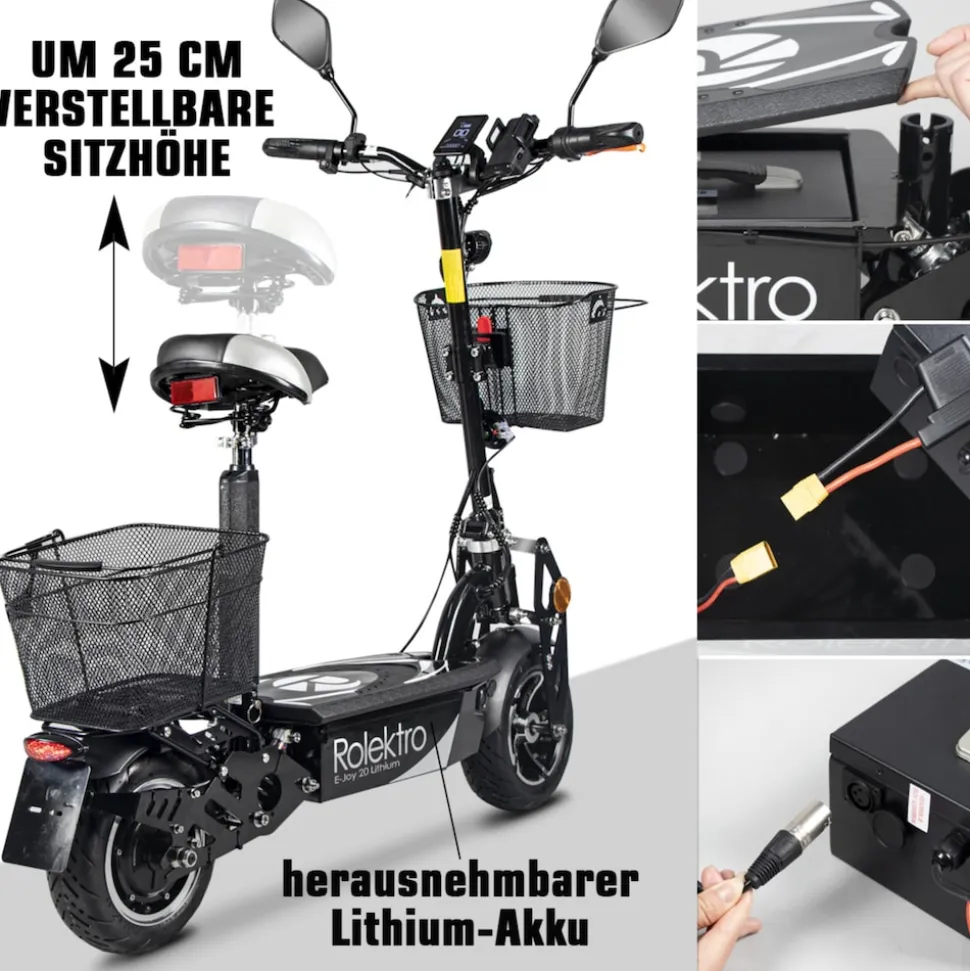 Rolektro, E-Joy Elektro-Scooter 20 Lithium, Schwarz, 36V-20AH Akku, 500 Watt