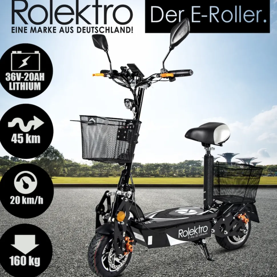 Rolektro, E-Joy Elektro-Scooter 20 Lithium, Schwarz, 36V-20AH Akku, 500 Watt