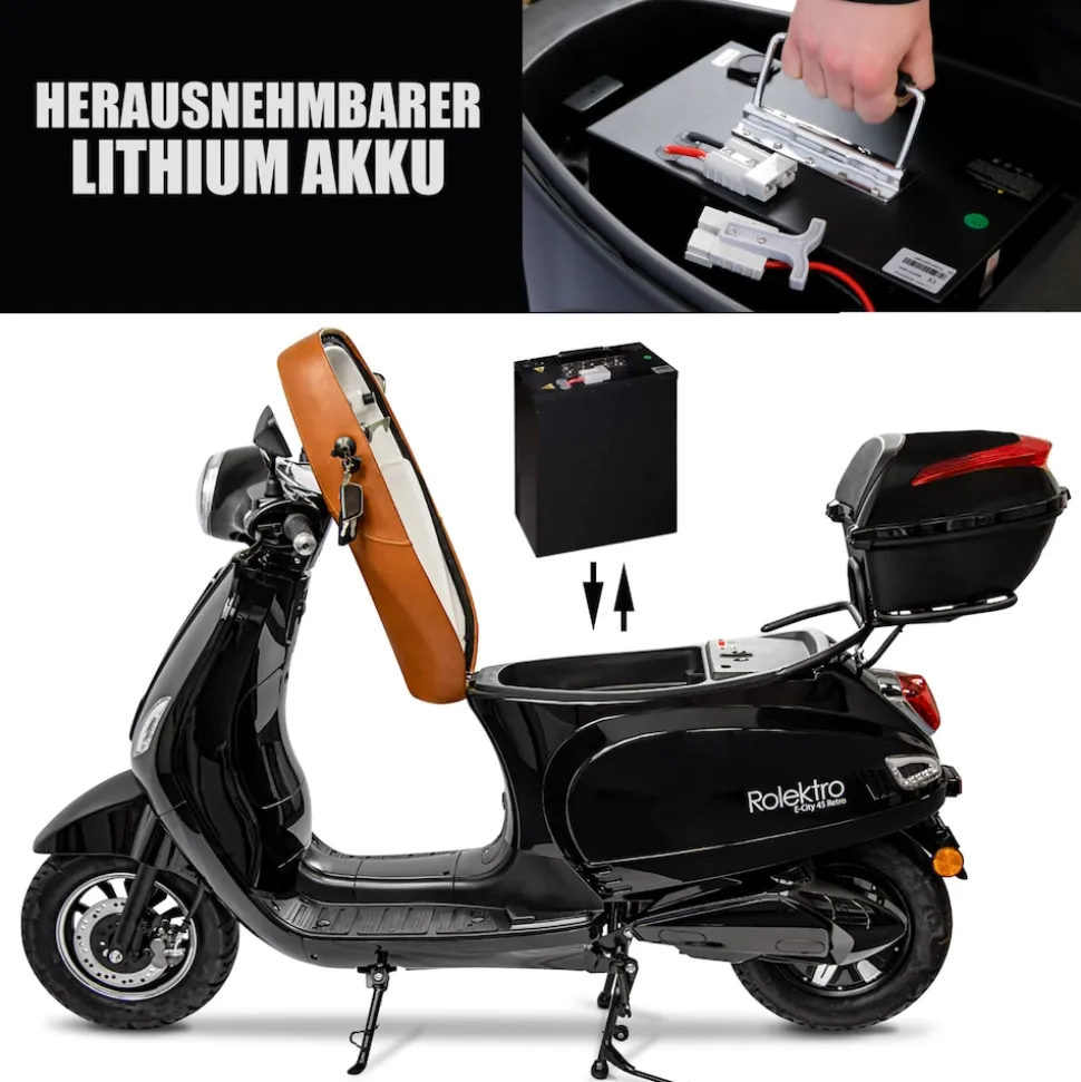 Rolektro, Retro 45 E-Roller, Lithium, V.2021, Schwarz, 60V-27,5Ah Akku, 2000 Watt