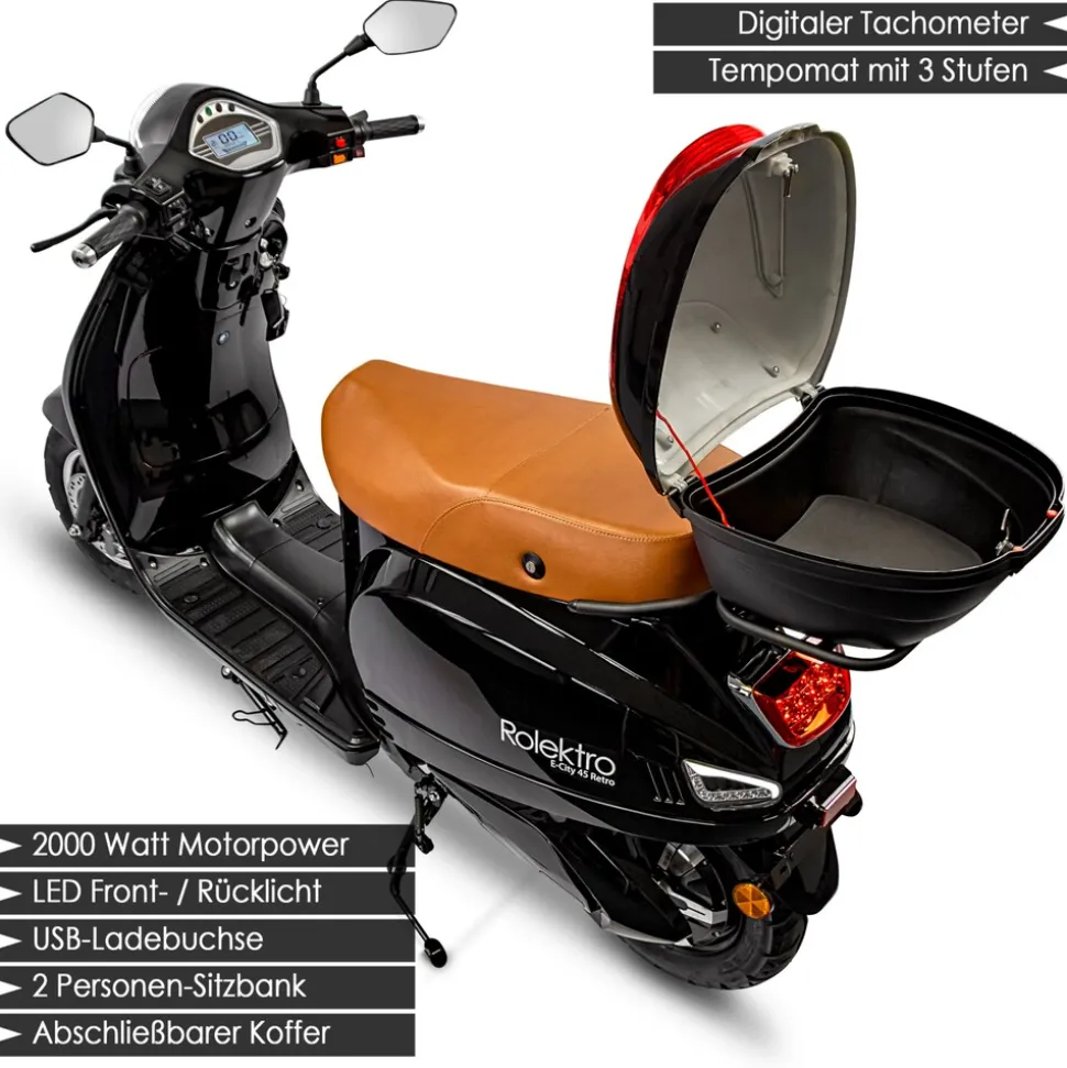 Rolektro, Retro 45 E-Roller, Lithium, V.2021, Schwarz, 60V-27,5Ah Akku, 2000 Watt
