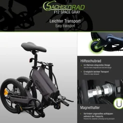 SachsenRAD E-Faltrad F12 Klapprad Ebike Elektrofahrrad Space Grau 16 Zoll