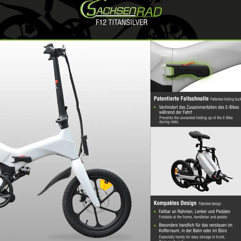 SachsenRAD E-Faltrad F12 Klapprad Ebike Elektrofahrrad Space Grau 16 Zoll