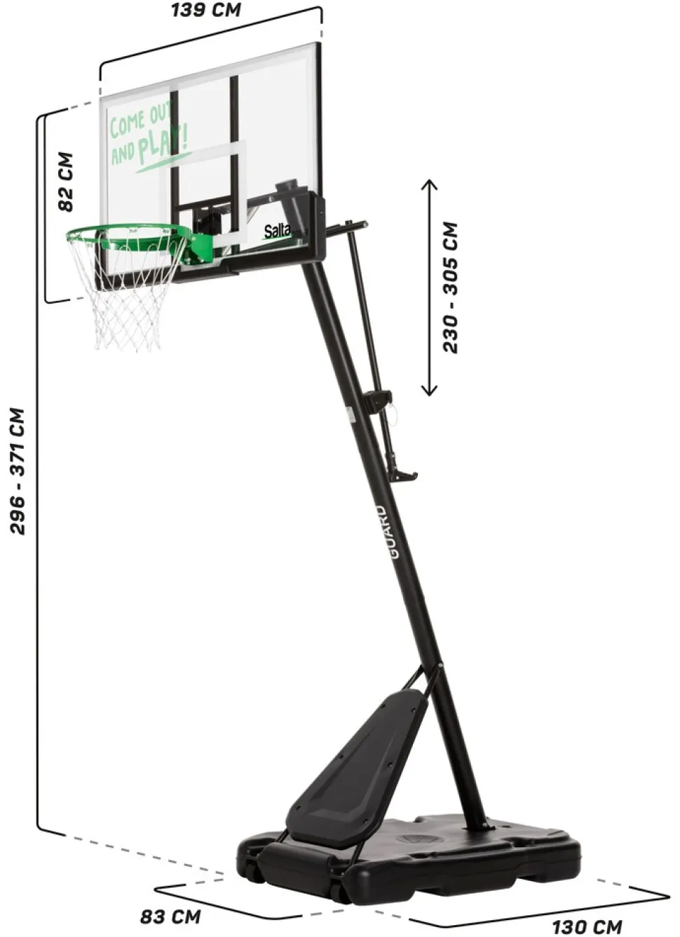Salta Guard Basketballständer 138x(296-371)x240 cm