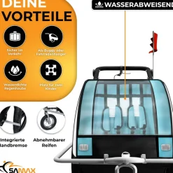 SAMAX 360° drehbarer Fahrradanhänger 2in1 Jogger - in Blau - Silver Frame