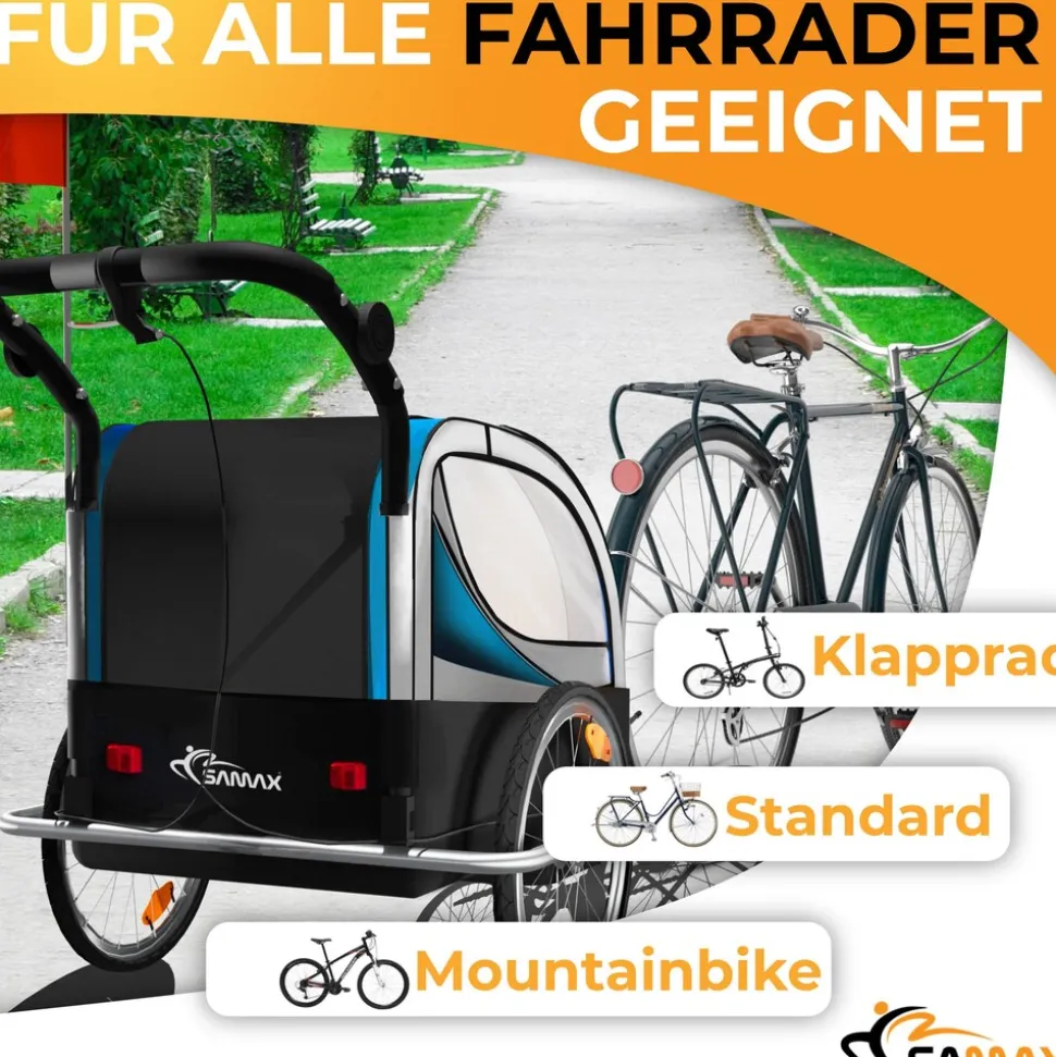 SAMAX 360° drehbarer Fahrradanhänger 2in1 Jogger - in Blau - Silver Frame