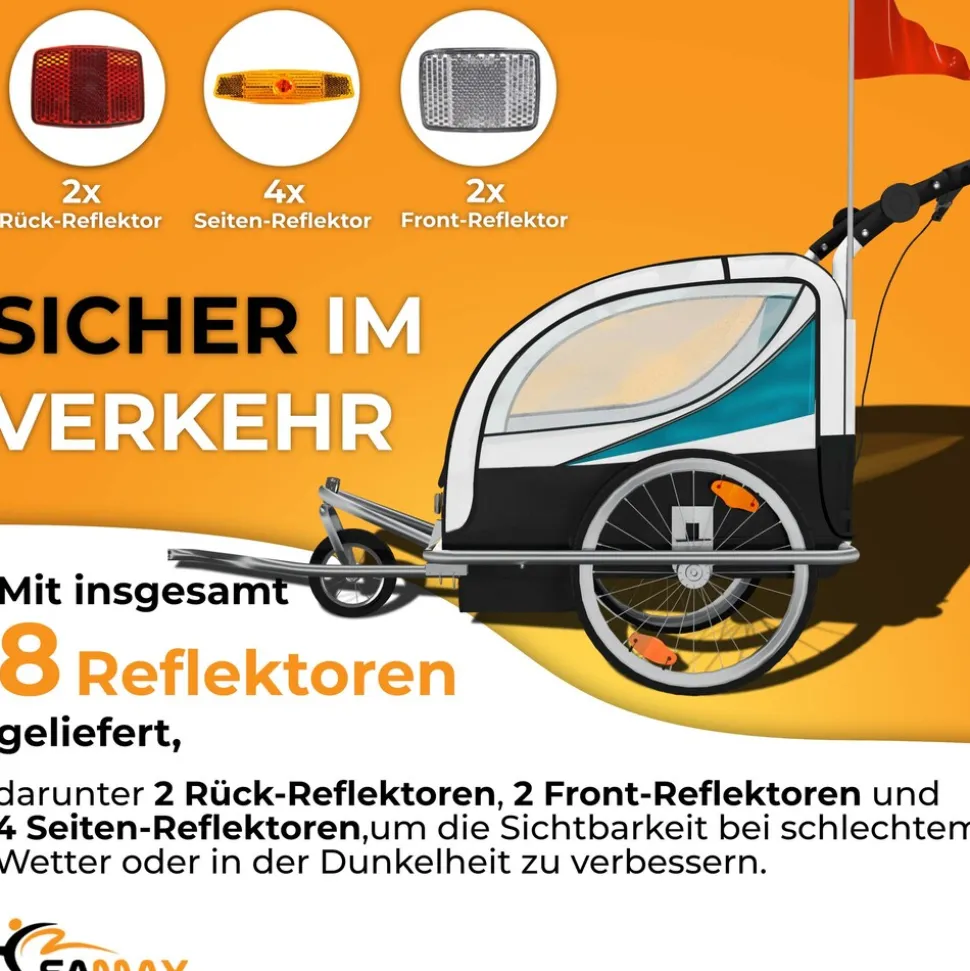 SAMAX 360° drehbarer Fahrradanhänger 2in1 Jogger - in Blau - Silver Frame