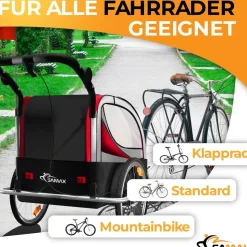 SAMAX 360° drehbarer Fahrradanhänger 2in1 Jogger - in Rot - Silver Frame