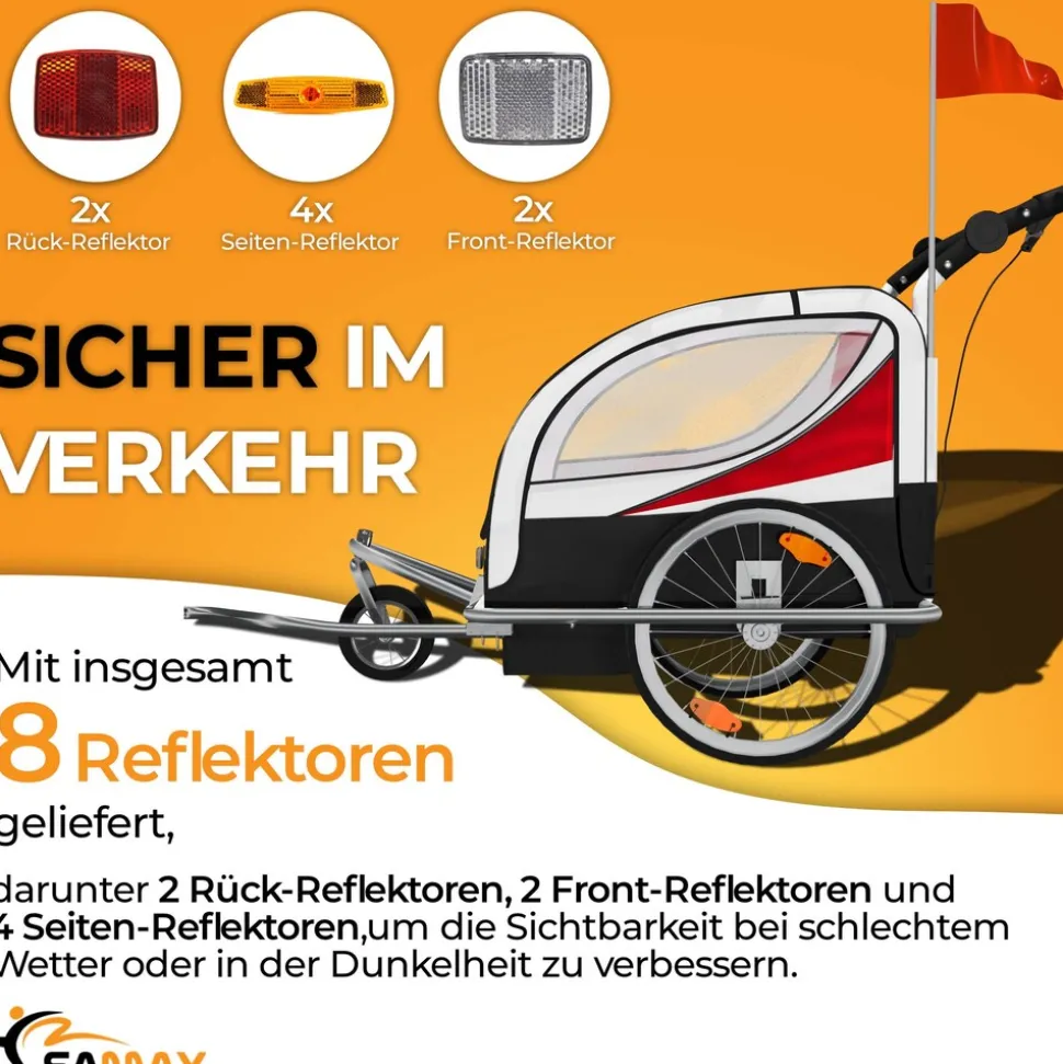 SAMAX 360° drehbarer Fahrradanhänger 2in1 Jogger - in Rot - Silver Frame