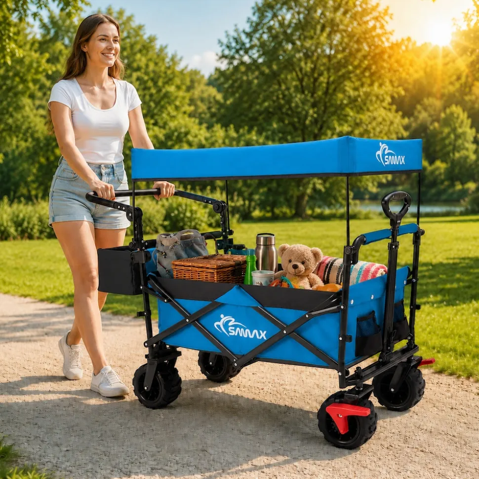 SAMAX Faltbarer Bollerwagen Offroad mit Dach - Blau