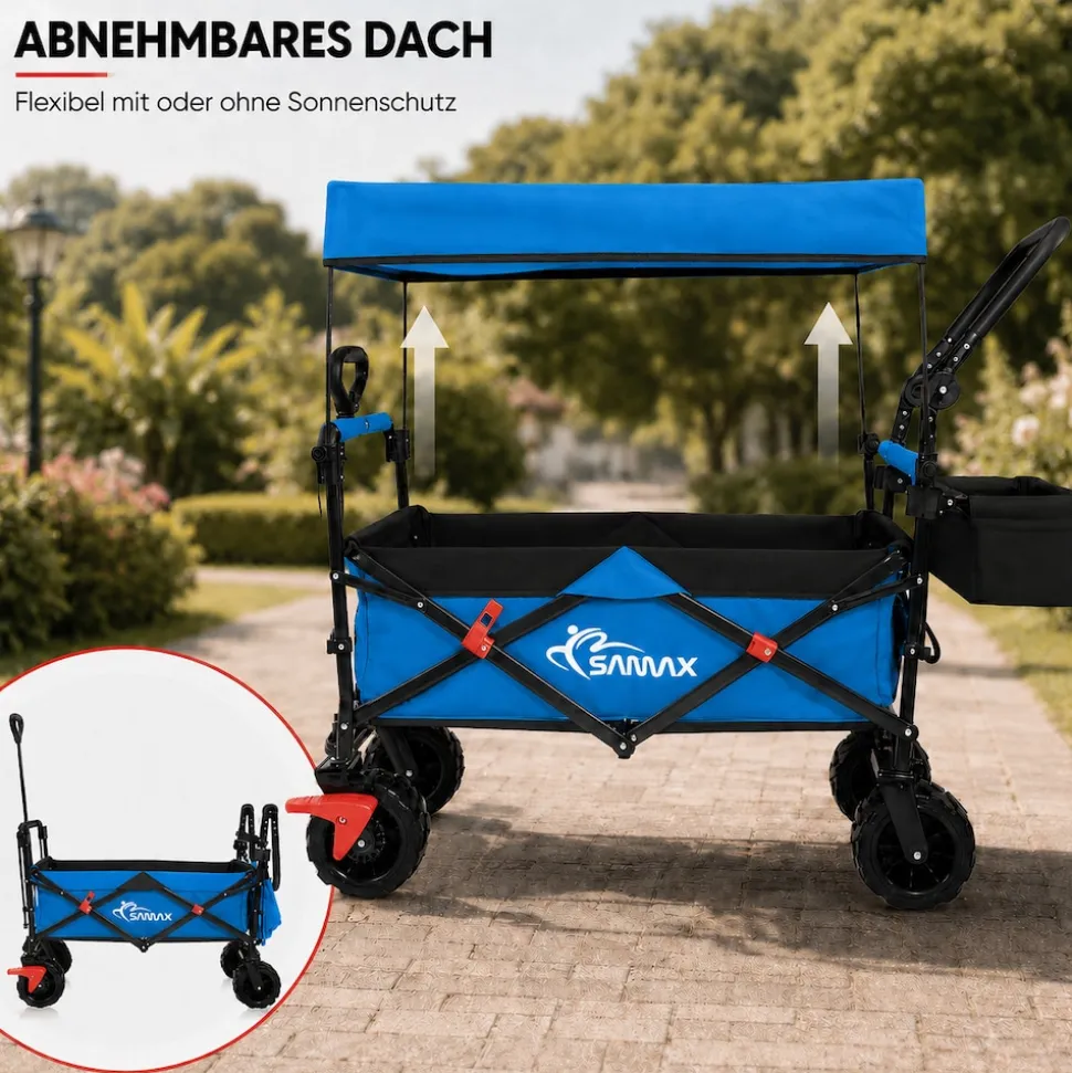 SAMAX Faltbarer Bollerwagen Offroad mit Dach - Blau