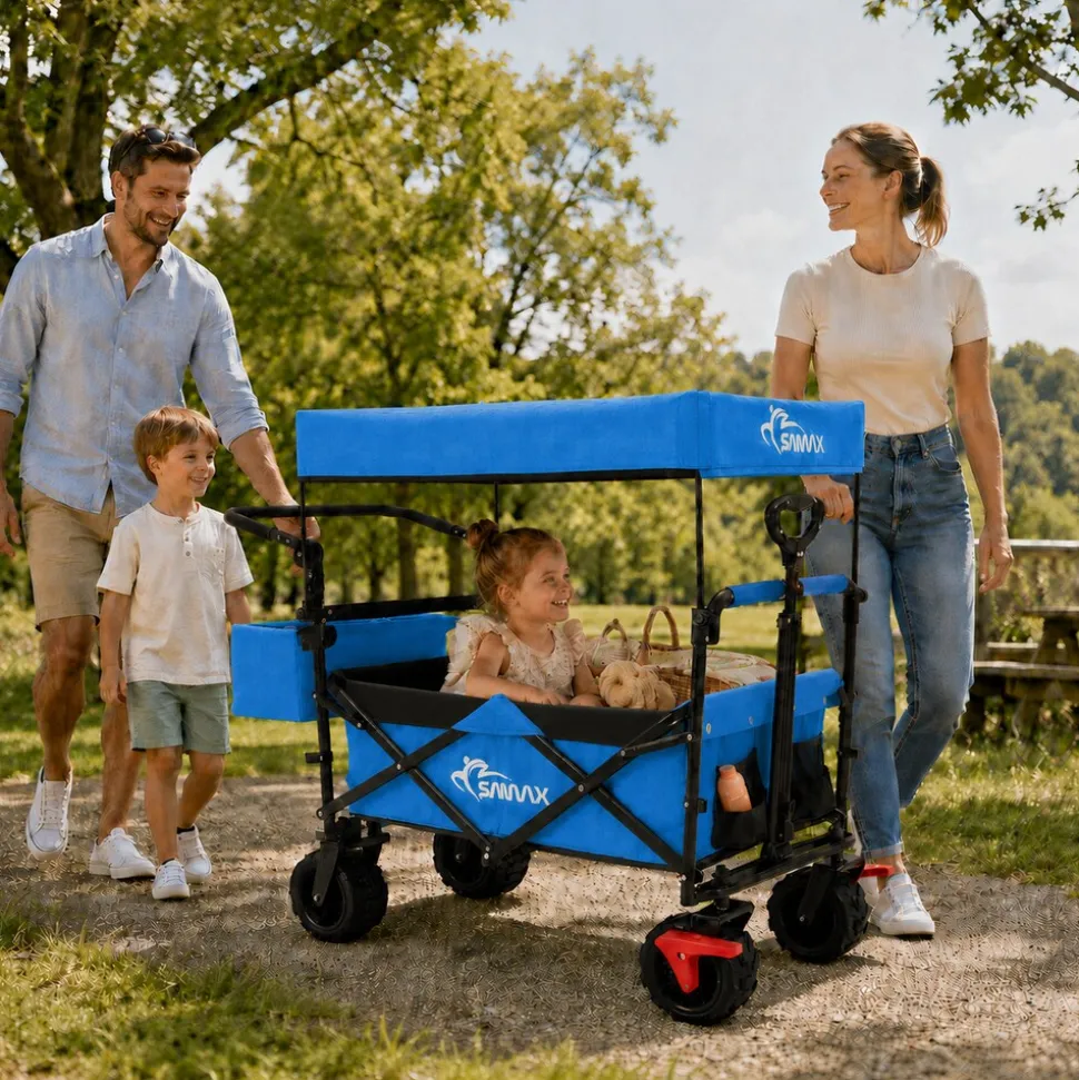 SAMAX Faltbarer Bollerwagen Offroad mit Dach - Blau