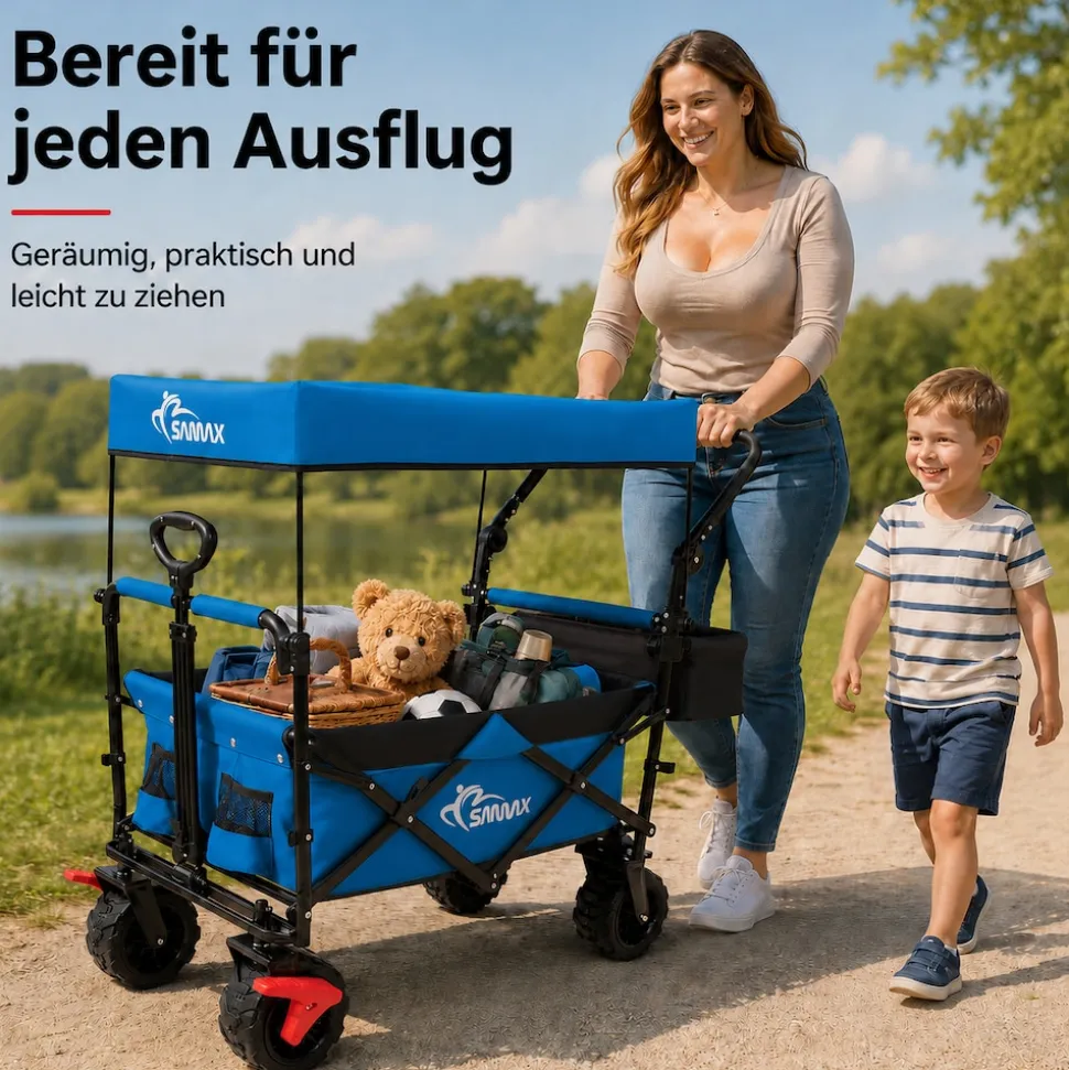 SAMAX Faltbarer Bollerwagen Offroad mit Dach - Blau