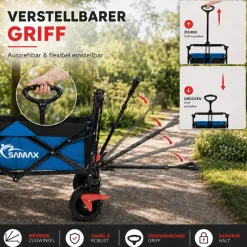 SAMAX Faltbarer Bollerwagen Offroad mit Dach - Blau