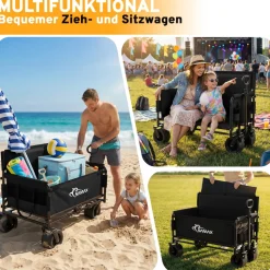 SAMAX Faltbarer Bollerwagen - 2in1 mit Bank - bis 200kg Offroad Festival Edition - Schwarz
