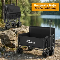SAMAX Faltbarer Bollerwagen - 2in1 mit Bank - bis 200kg Offroad Festival Edition - Schwarz