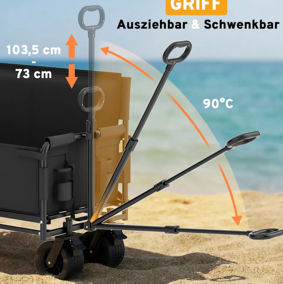 SAMAX Faltbarer Bollerwagen - 2in1 mit Bank - bis 200kg Offroad Festival Edition - Schwarz