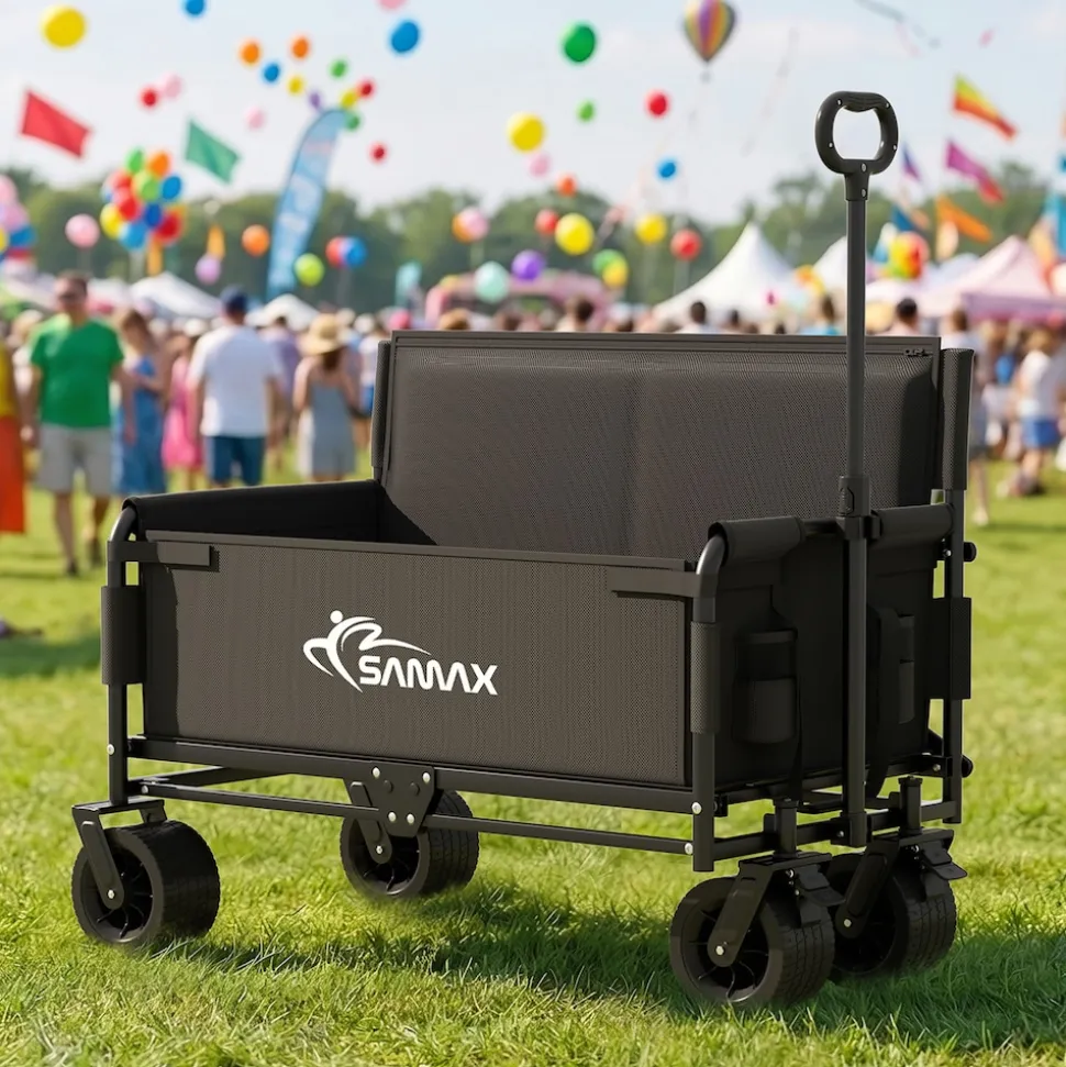 SAMAX Faltbarer Bollerwagen - 2in1 mit Bank - bis 200kg Offroad Festival Edition - Schwarz