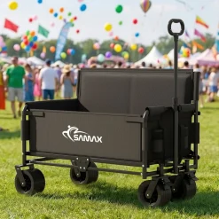 SAMAX Faltbarer Bollerwagen - 2in1 mit Bank - bis 200kg Offroad Festival Edition - Schwarz