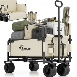 SAMAX Faltbarer Bollerwagen - 2in1 mit Bank - bis 200kg Offroad Festival Edition - Beige