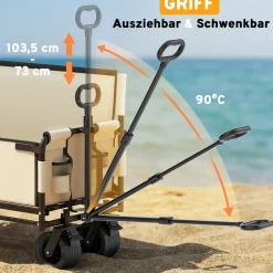 SAMAX Faltbarer Bollerwagen - 2in1 mit Bank - bis 200kg Offroad Festival Edition - Beige