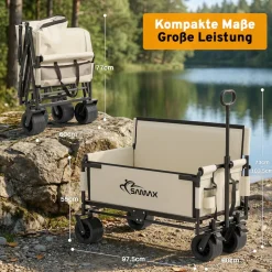 SAMAX Faltbarer Bollerwagen - 2in1 mit Bank - bis 200kg Offroad Festival Edition - Beige