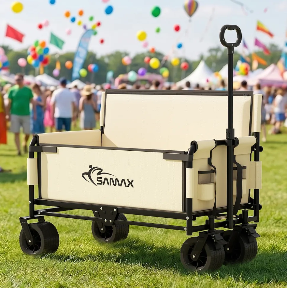 SAMAX Faltbarer Bollerwagen - 2in1 mit Bank - bis 200kg Offroad Festival Edition - Beige