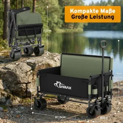 SAMAX Faltbarer Bollerwagen - 2in1 mit Bank - bis 200kg Offroad Festival Edition - Matcha Grün
