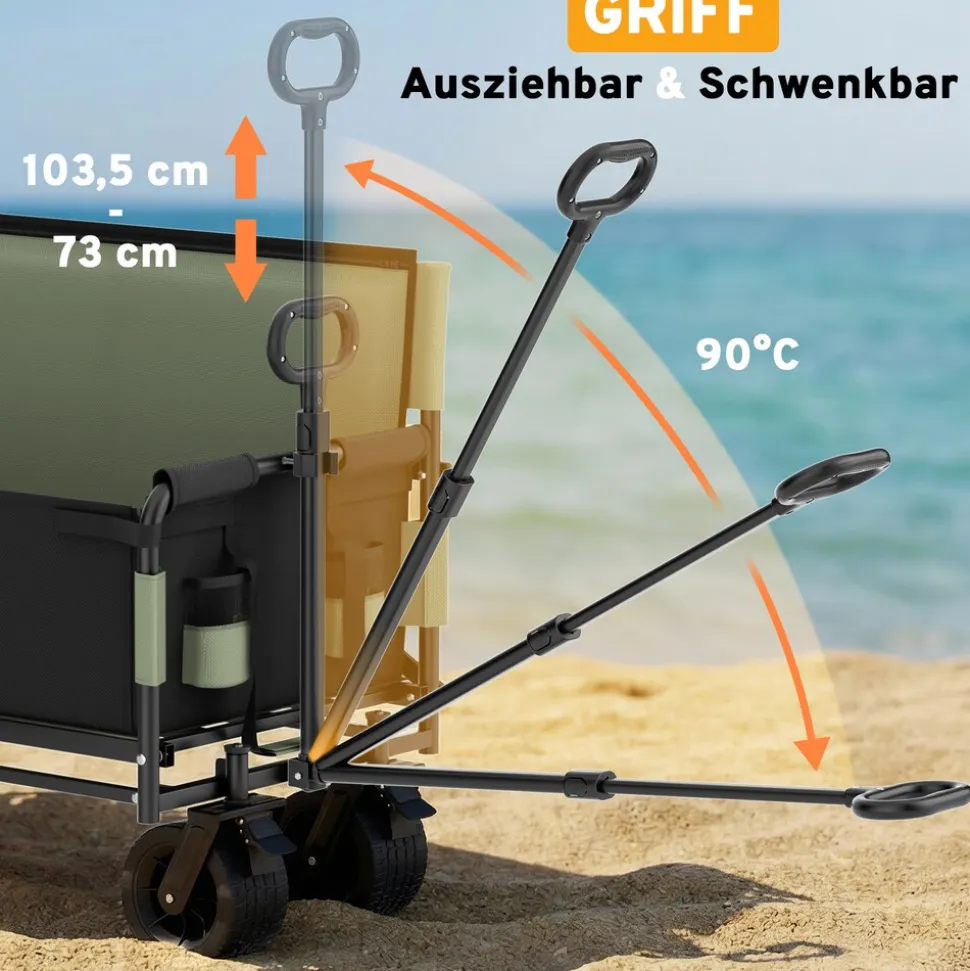 SAMAX Faltbarer Bollerwagen - 2in1 mit Bank - bis 200kg Offroad Festival Edition - Matcha Grün