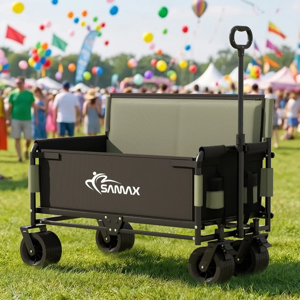 SAMAX Faltbarer Bollerwagen - 2in1 mit Bank - bis 200kg Offroad Festival Edition - Matcha Grün