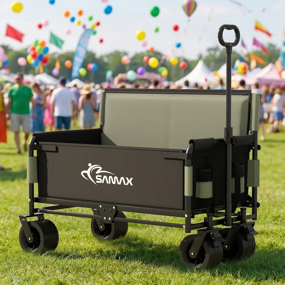 SAMAX Faltbarer Bollerwagen - 2in1 mit Bank - bis 200kg Offroad Festival Edition - Matcha Grün