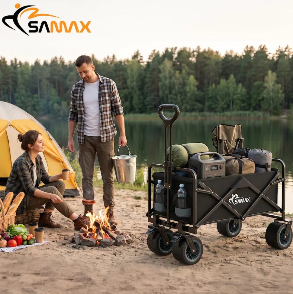 SAMAX Faltbarer Bollerwagen Offroad Camping Edition bis 200 kg - Schwarz / Grau