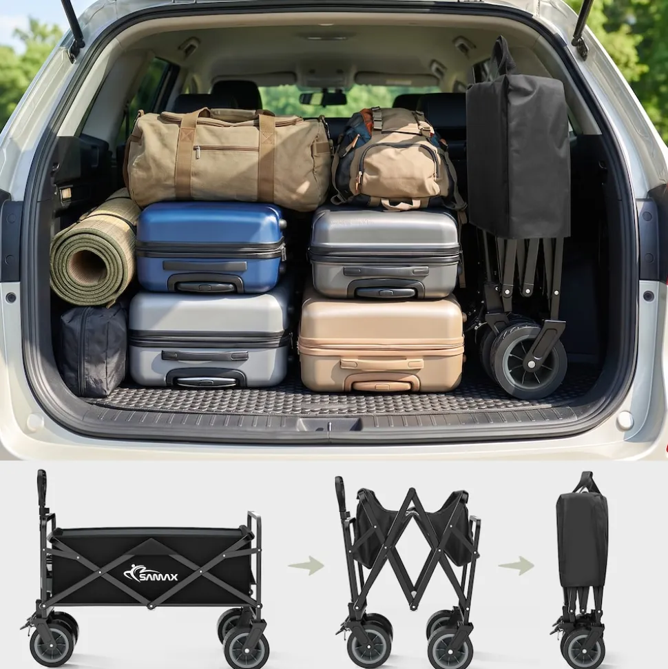 SAMAX Faltbarer Bollerwagen Offroad Camping Edition bis 200 kg - Schwarz / Grau