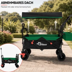SAMAX Faltbarer Bollerwagen Offroad mit Dach - Schwarz / Rot