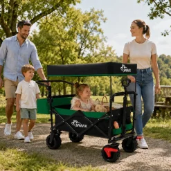 SAMAX Faltbarer Bollerwagen Offroad mit Dach - Schwarz / Rot