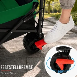 SAMAX Faltbarer Bollerwagen Offroad mit Dach - Schwarz / Rot
