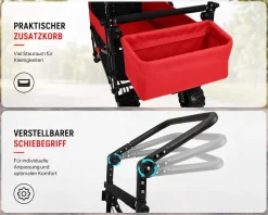 SAMAX Faltbarer Bollerwagen Offroad mit Dach - Schwarz / Rot