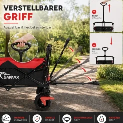 SAMAX Faltbarer Bollerwagen Offroad mit Dach - Schwarz / Rot